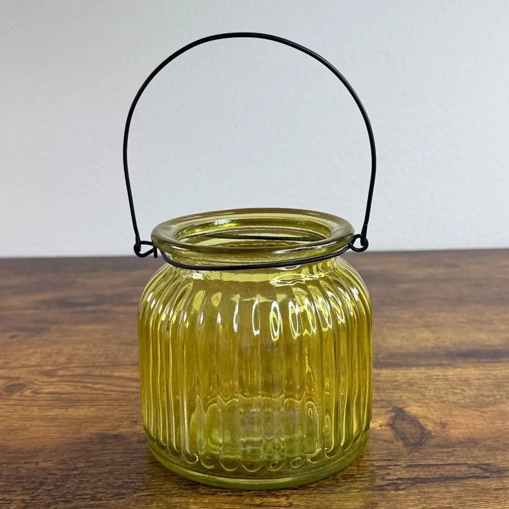 Ribbed Yellow Glass Candle Holder